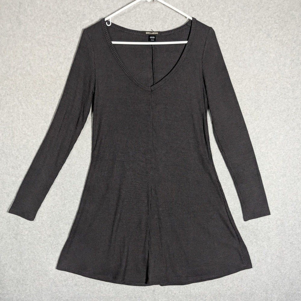 Billabong Ribbed Knit Mini Dress Womens Medium Grey V-Neck Skater Grunge